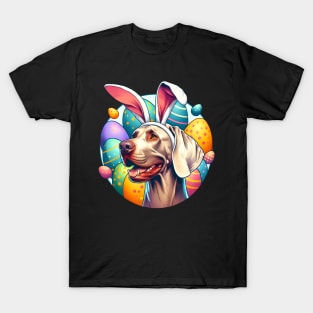 Weimaraner Sports Bunny Ears Amidst Easter Celebrations T-Shirt